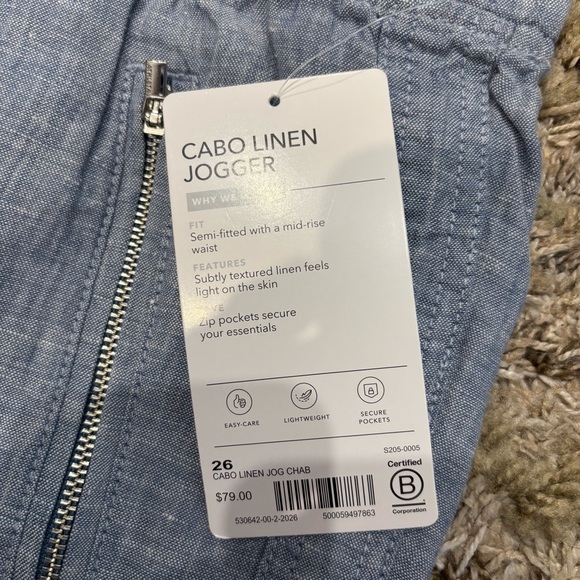 NWT Athleta Cabo Linen Joggers 26 Blue Heather Pull On Zip Pockets - Picture 4 of 7
